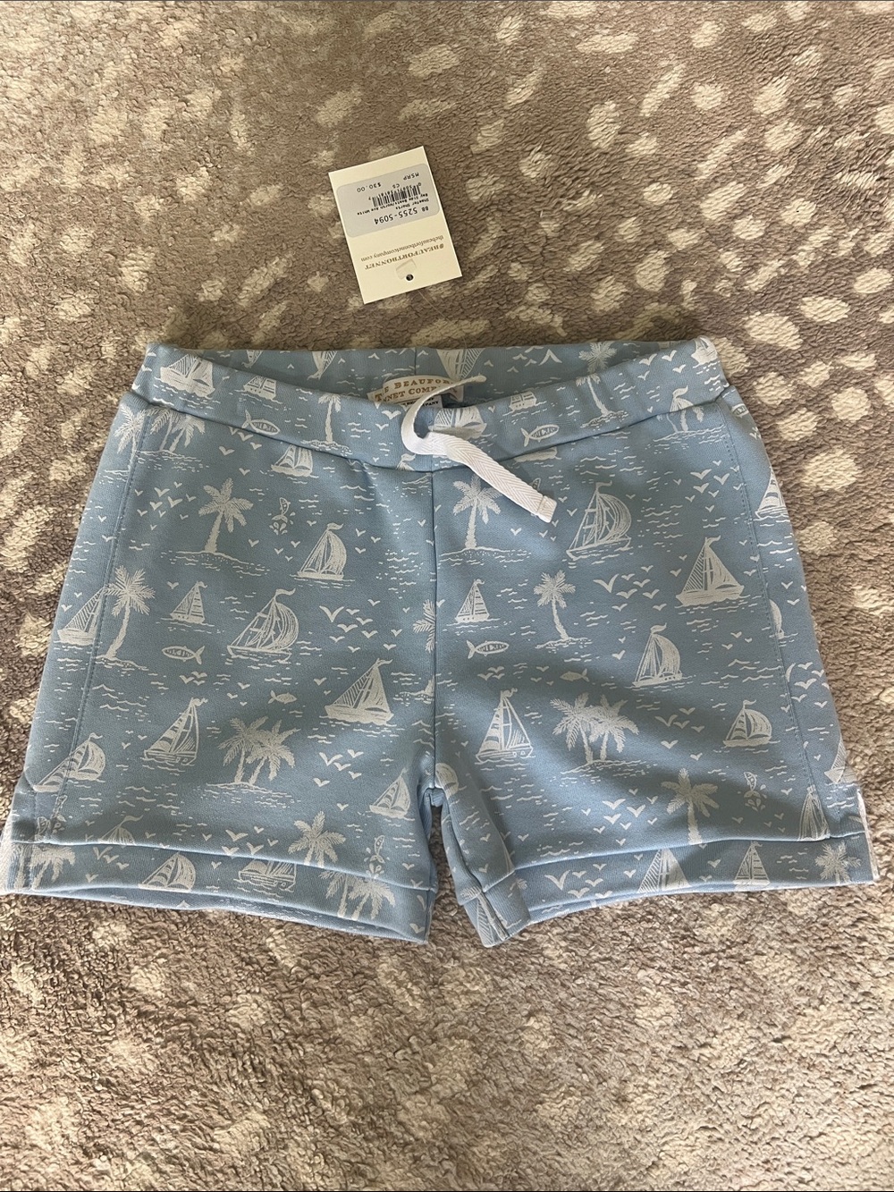 The Beaufort Bonnet Company Light Blue Nautical Sailboat Print Drawstring Shorts